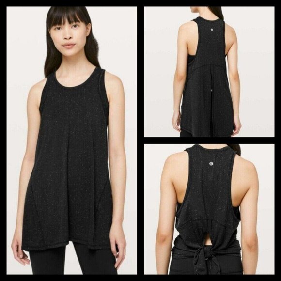 lululemon athletica Tops - Lululemon Goal Up Tank Size 2 Black and White Speckle Back Tie Up Lose Fit
